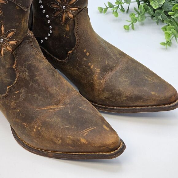 Sante Fe Western Boots Womens 11M Distressed Leather Rhinestone Cowgirl Festival - Picture 8 of 13